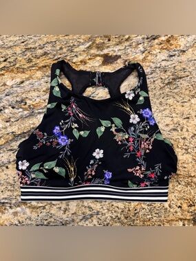 Athleta Gold Coast Floral Bikini Top Black Wired- Pads Can be Added Size 32 B/C